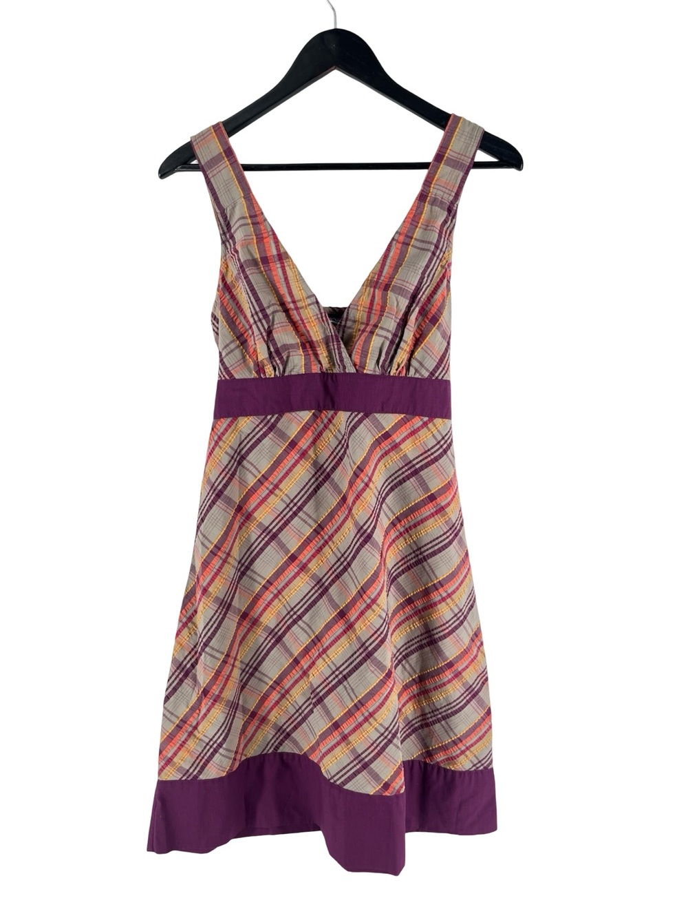 Patagonia Plaid Dress Size 10 Organic Cotton Empire Waist Sleeveless Purple - Picture 2 of 11